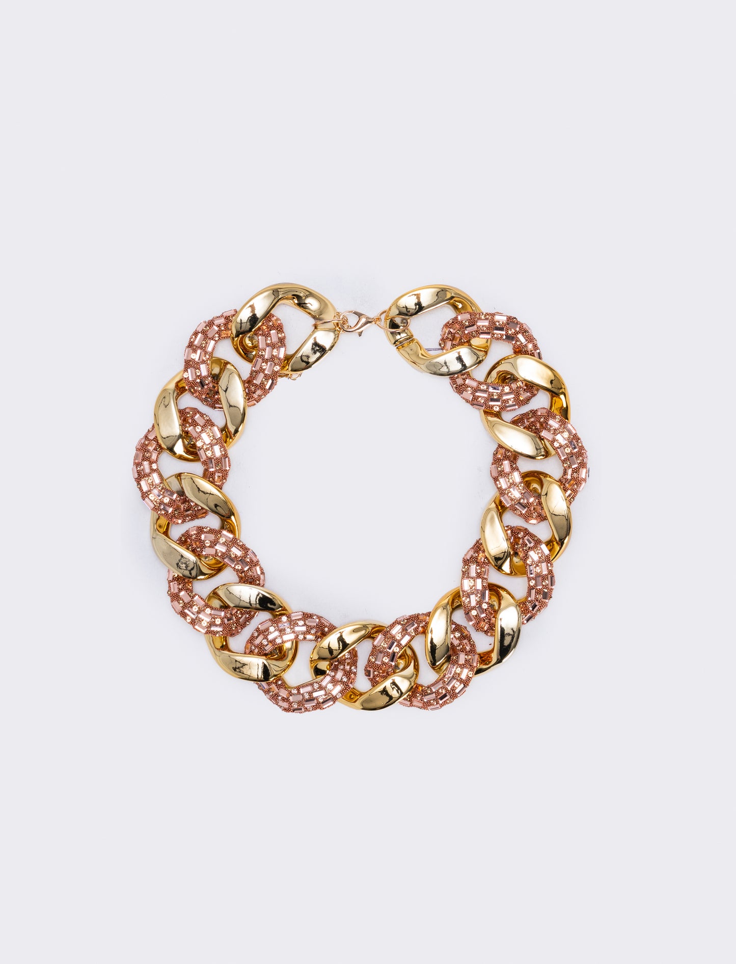 Collana grande con strass e catena - Rosa