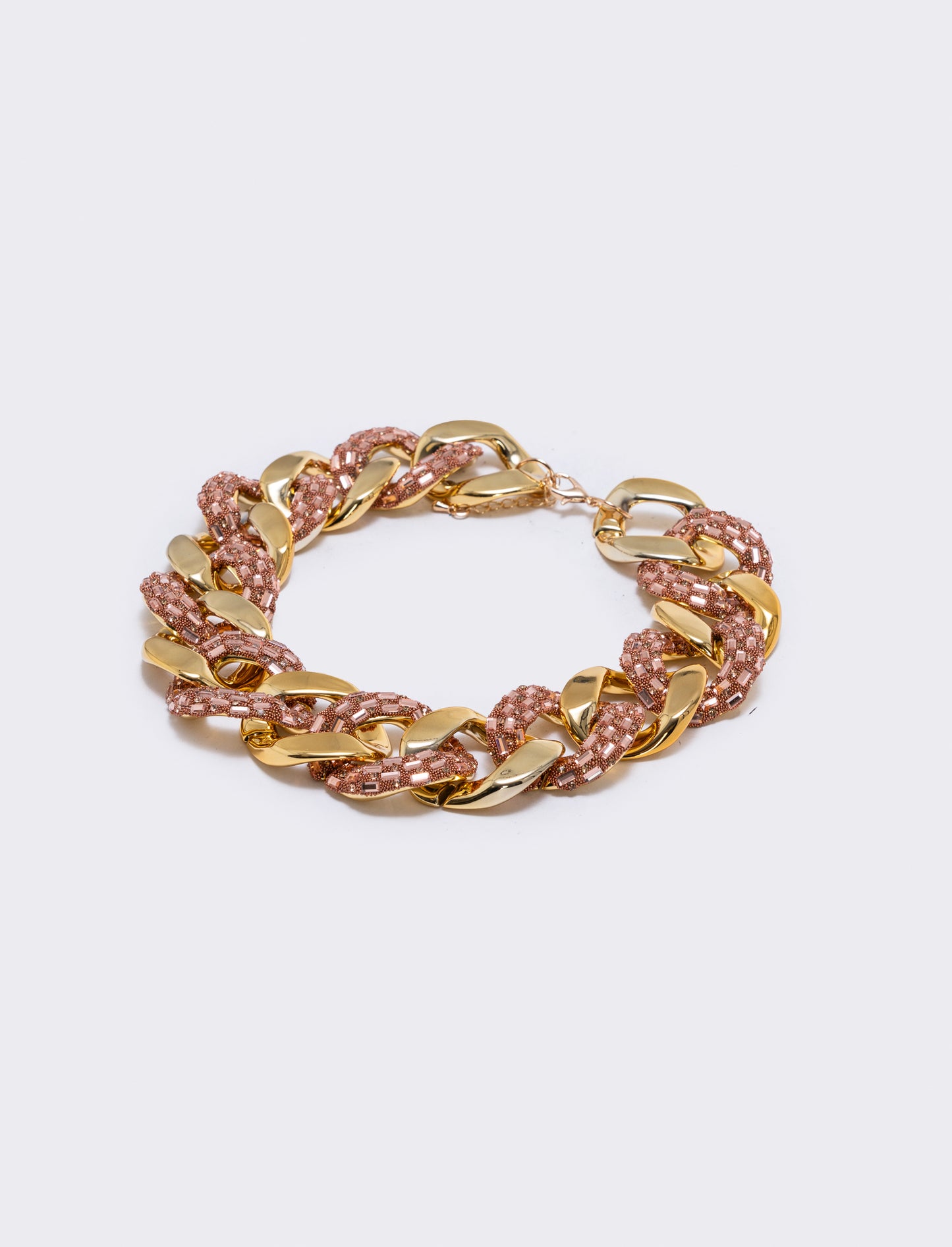 Collana grande con strass e catena - Rosa