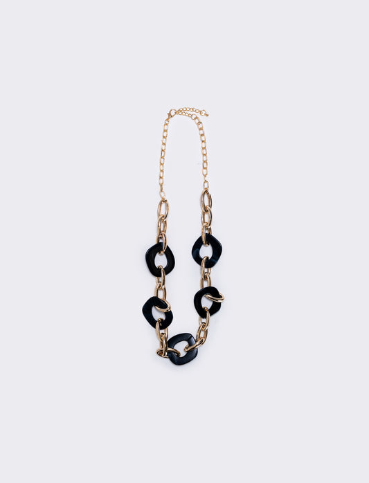 Collana catena con cerchi e pietre - Nero