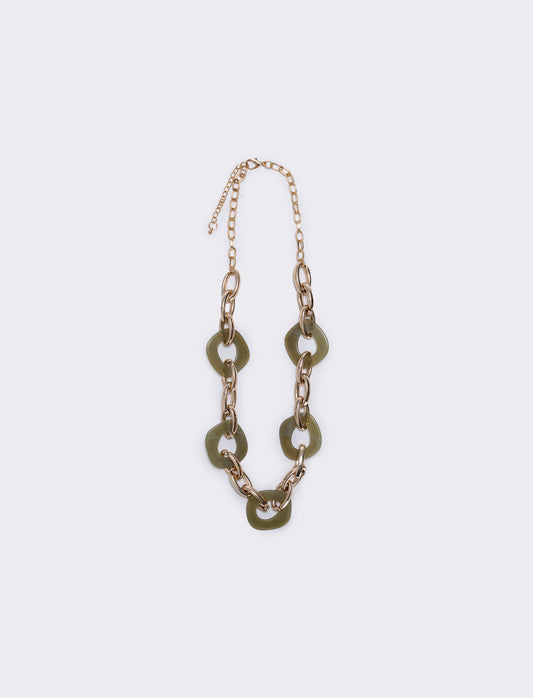Collana catena con cerchi e pietre - Verde