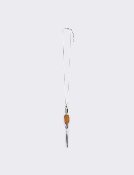 Collana lunga con pietra e nappina elegante - Marrone