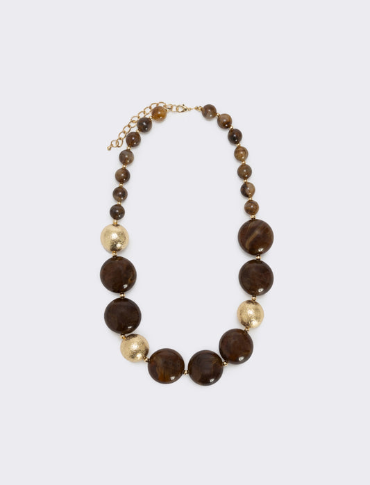 Collana con pietre a sfera - Marrone