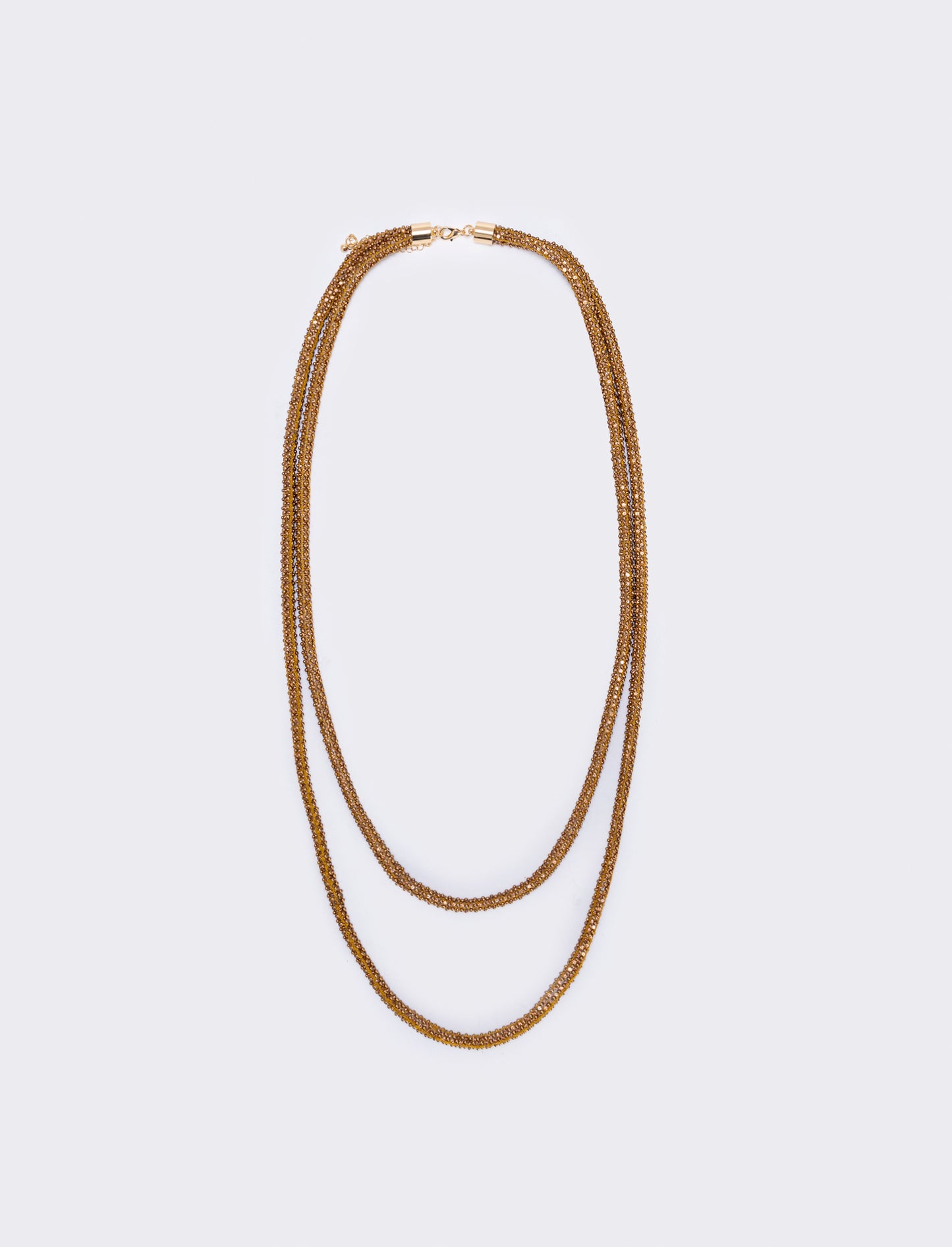 Collana tubolare perle e strass - Marrone