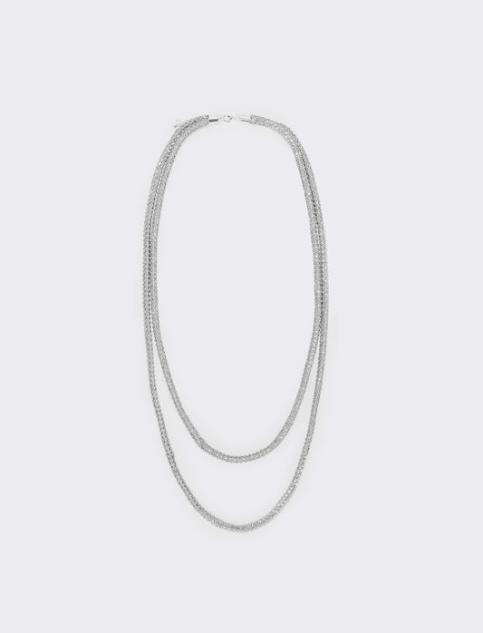 Collana tubolare con perle e strass - Argento