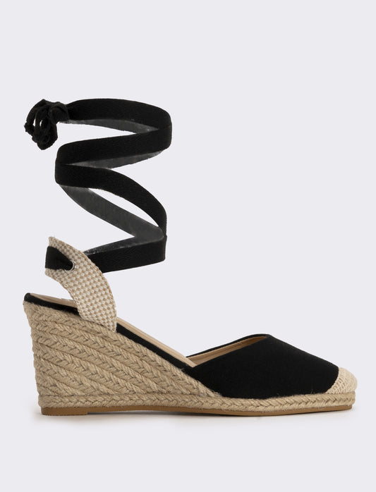 Espadrillas da in tessuto con zeppa - Nero