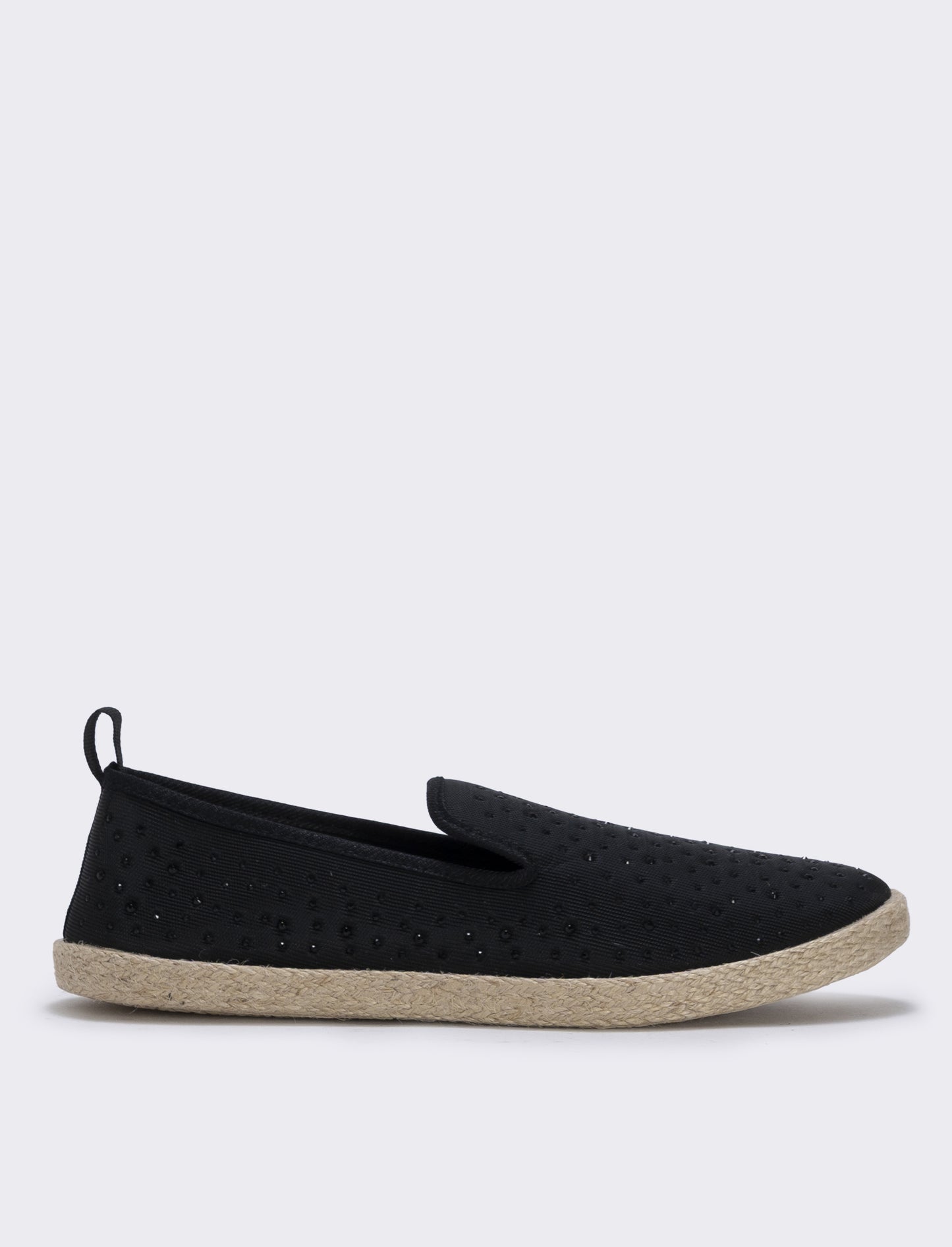 Espadrillas basse in tessuto nero con strass - Nero