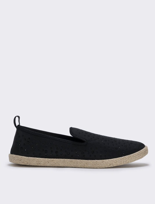 Espadrillas basse in tessuto nero con strass - Nero