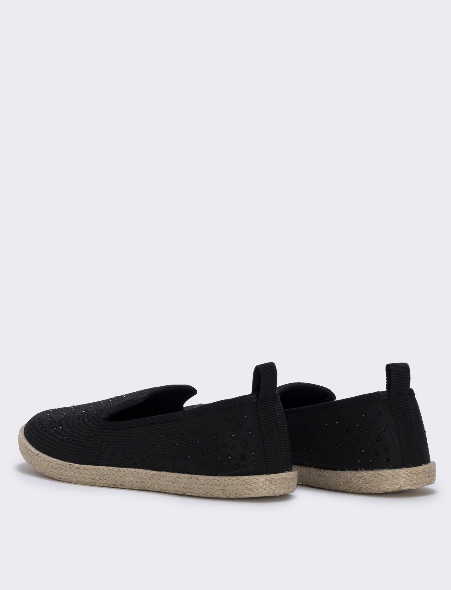 Espadrillas basse in tessuto nero con strass - Nero