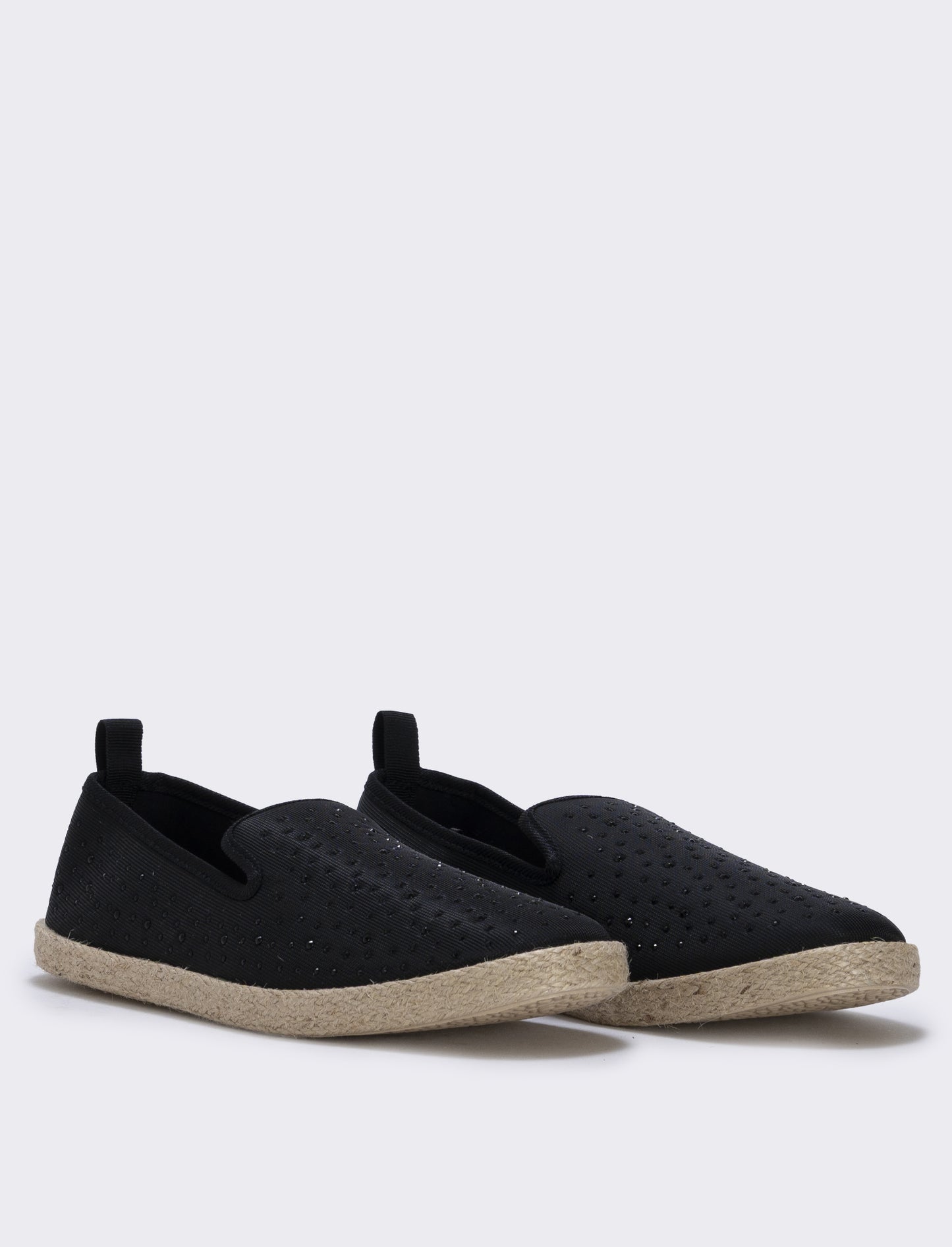 Espadrillas basse in tessuto nero con strass - Nero