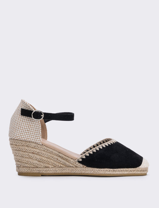 Espadrillas con cinturino e zeppa 60 mm - Nero