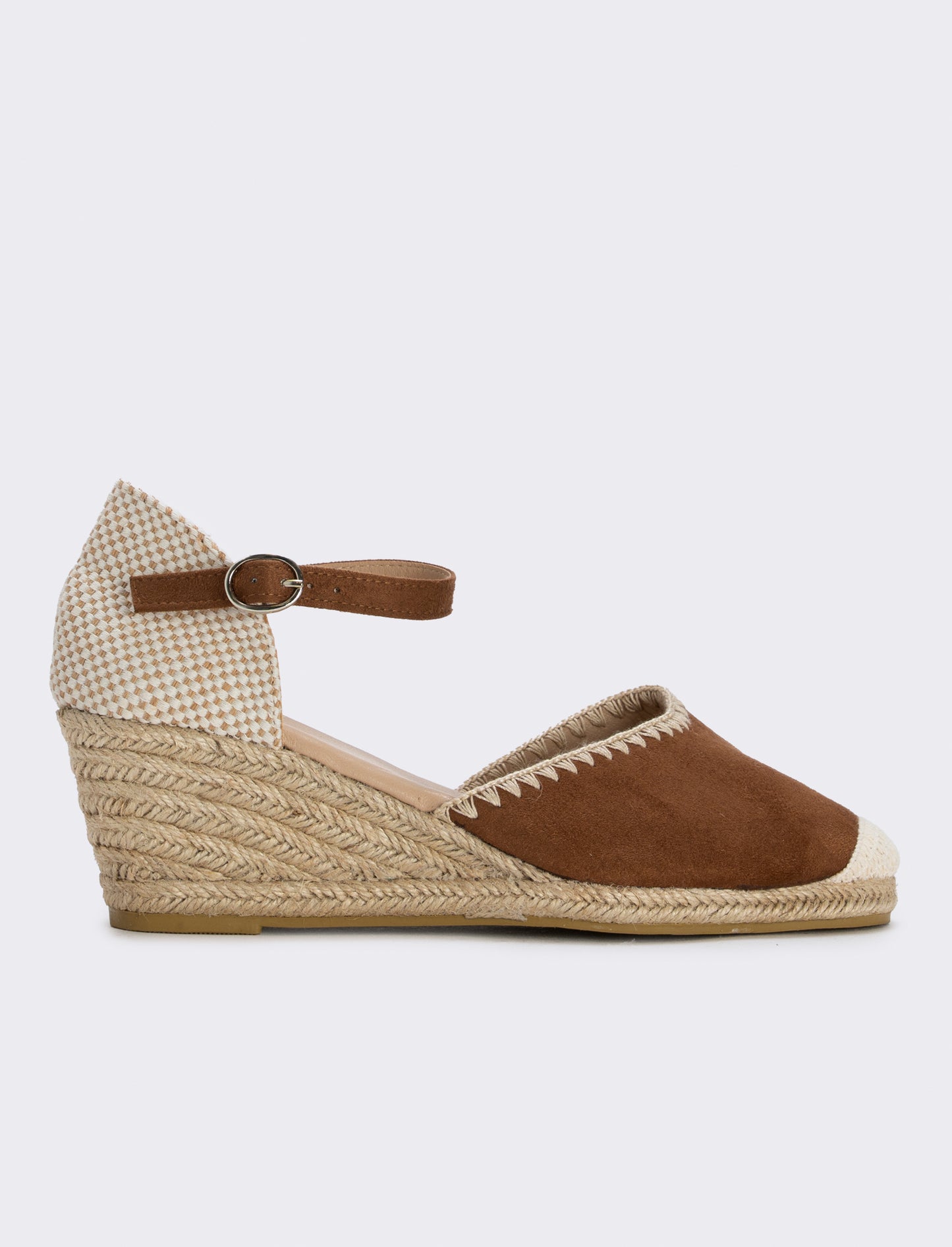 Espadrilles with strap and 60 mm wedge - BROWN