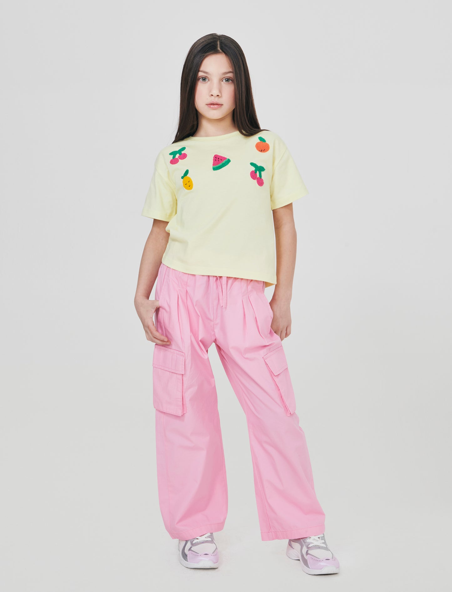 Pantaloni cargo lunghi in cotone a gamba larga - Rosa