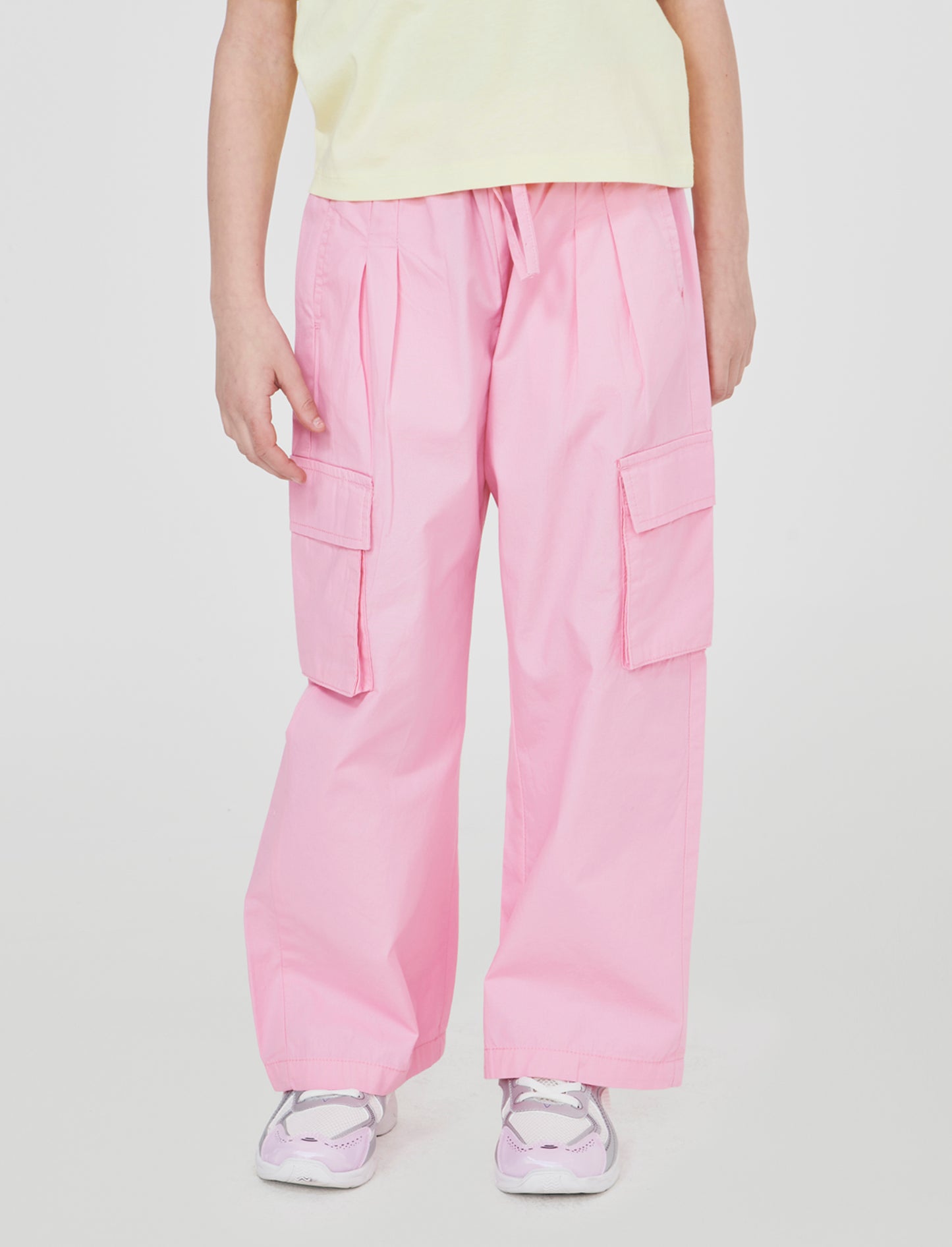 Pantaloni cargo lunghi in cotone a gamba larga - Rosa