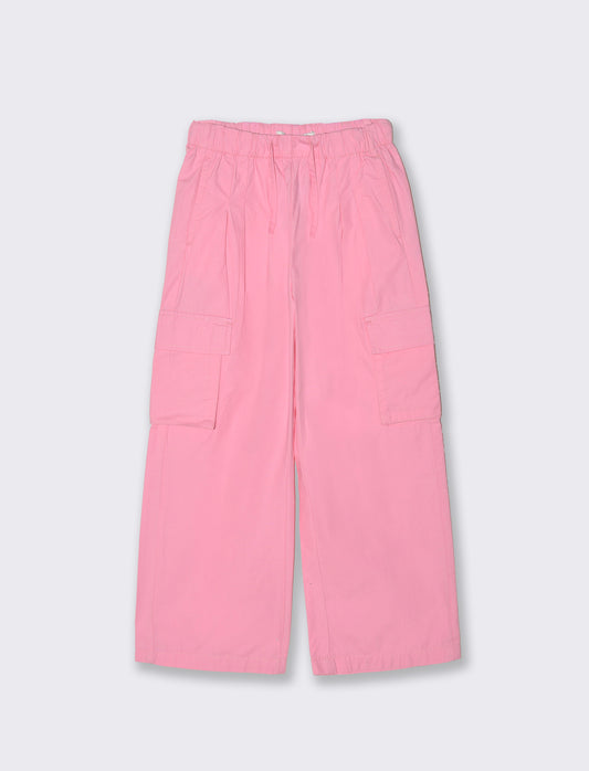 Pantaloni cargo lunghi in cotone a gamba larga - Rosa