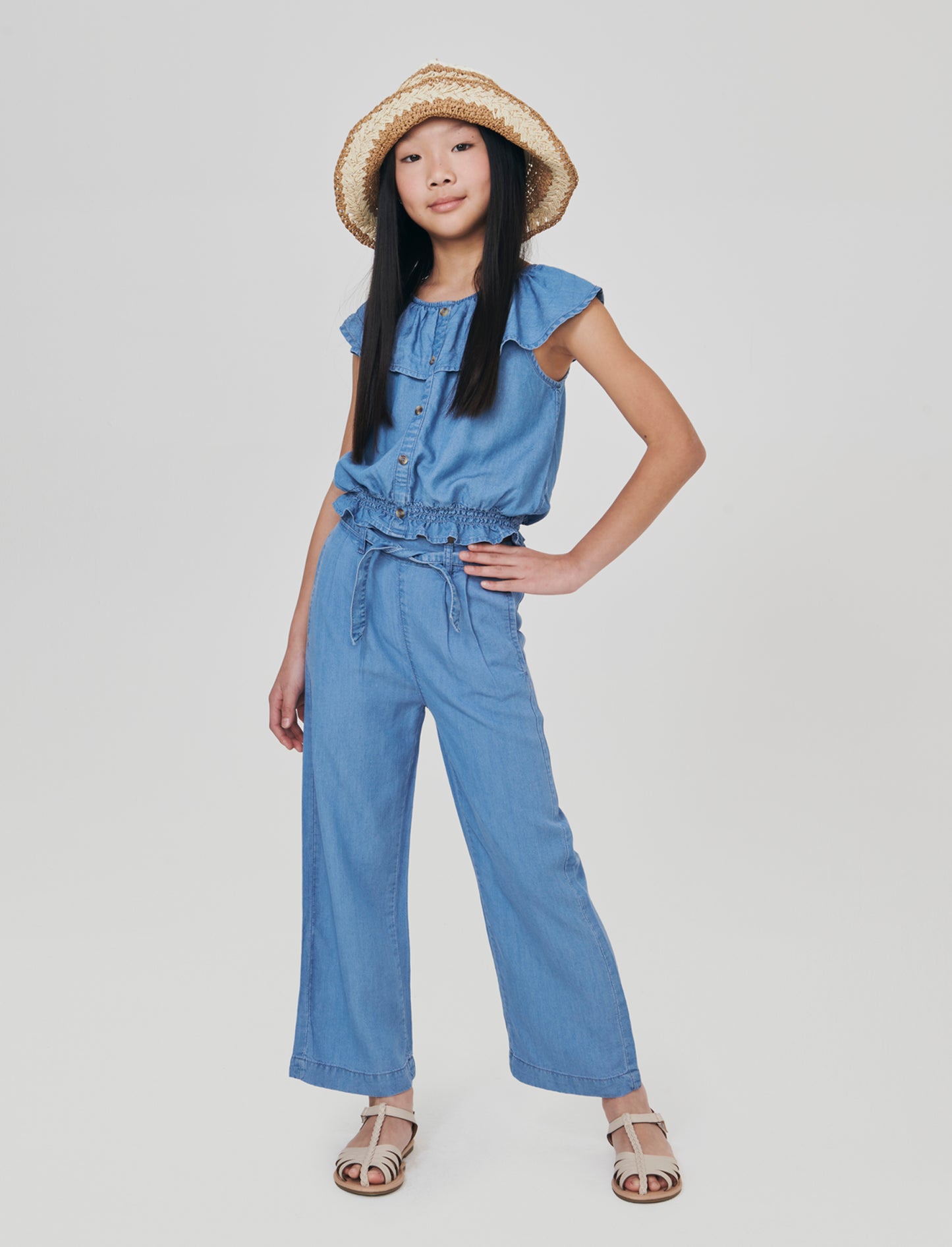 Pantaloni wide leg in chambray morbido - Denim