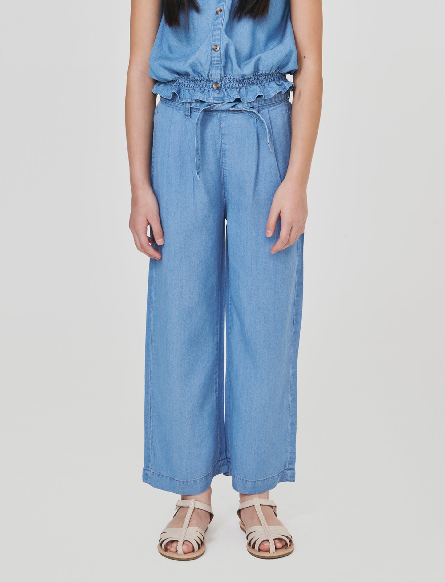 Pantaloni wide leg in chambray morbido - Denim