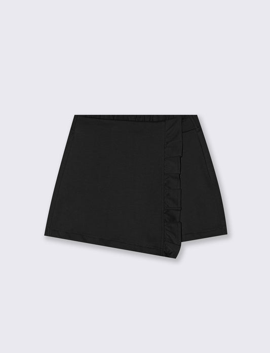 Shorts in felpa da bambina con rouches - Nero