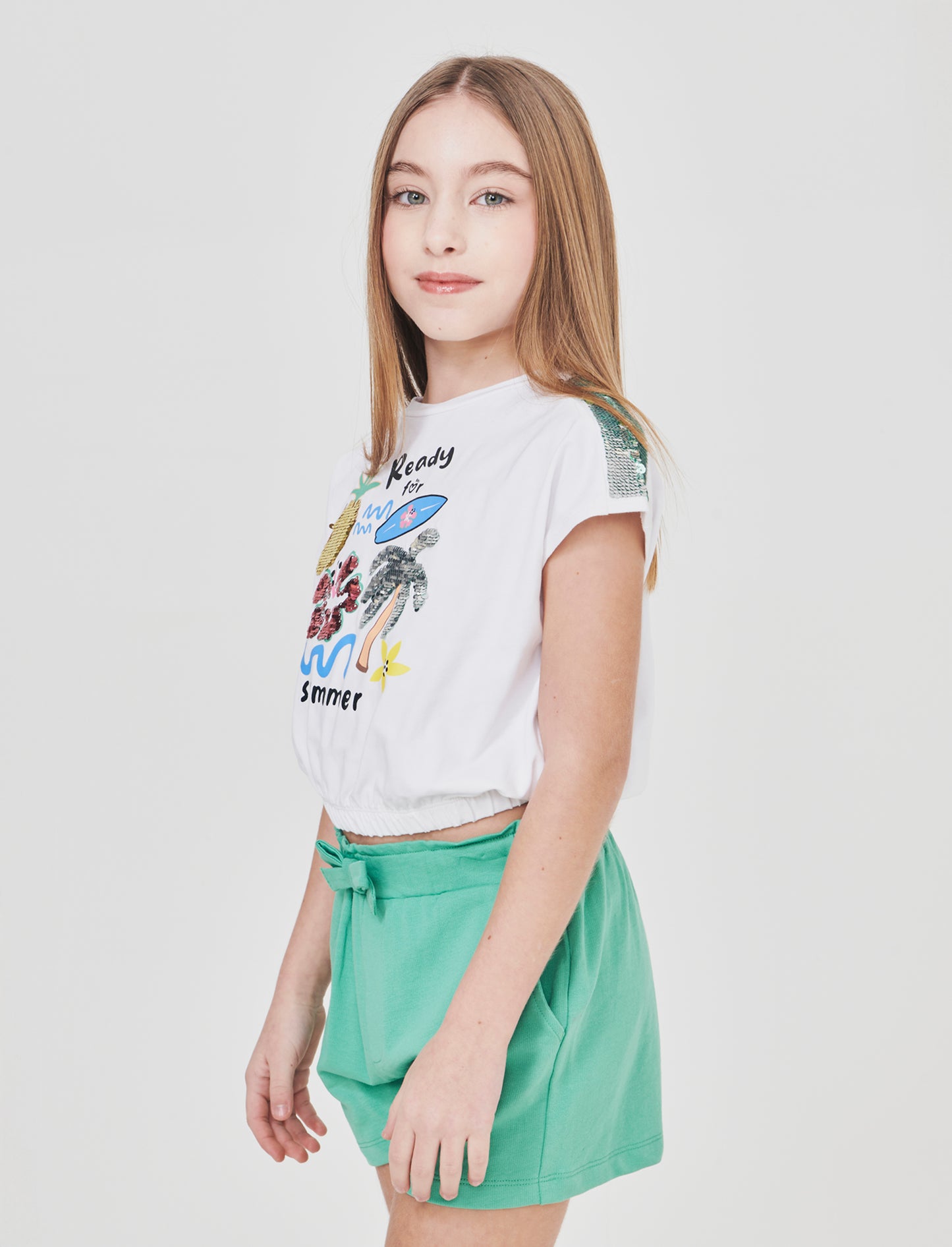 Set 2 pack: t-shirt e short in french terry - Bianco-verde