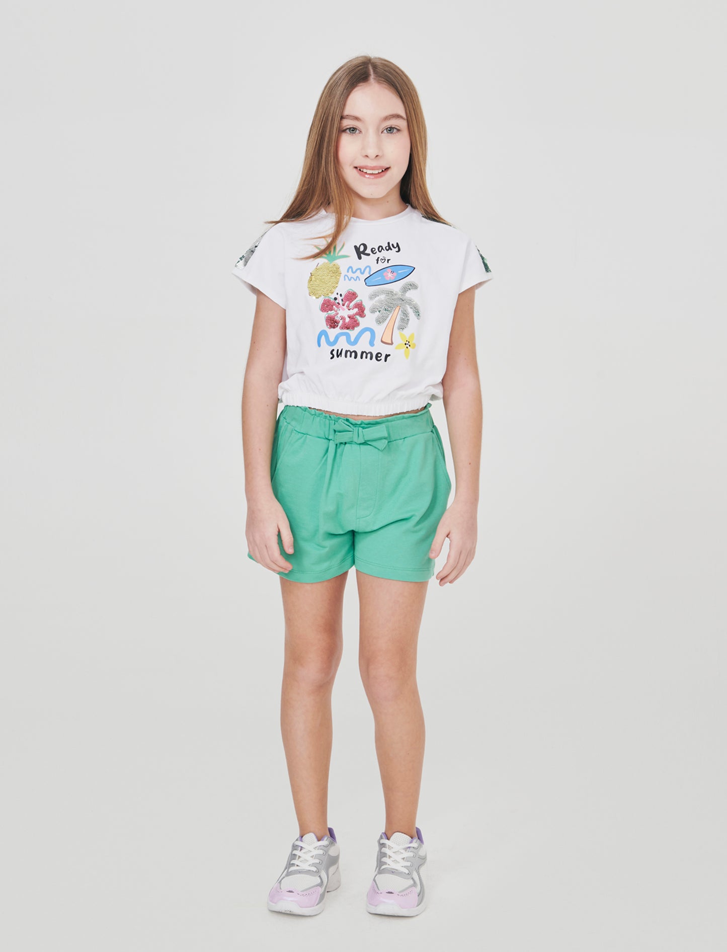 Set 2 pack: t-shirt e short in french terry - Bianco-verde