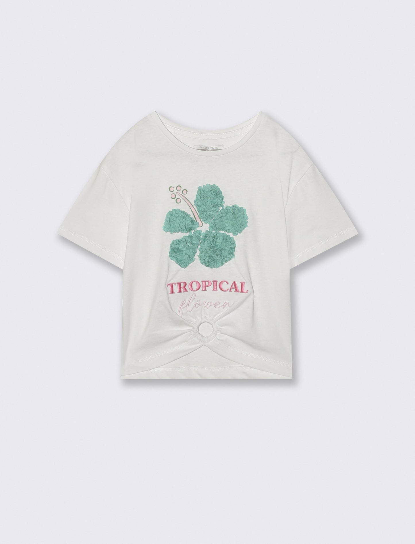 T-shirt mezza manica con petali decorativi - Bianco