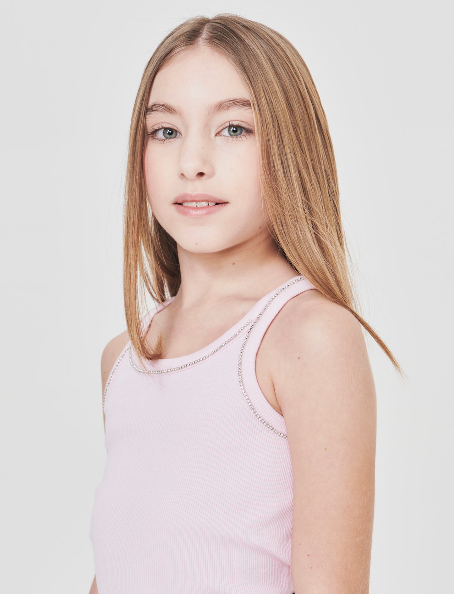 Elastic tank top with rhinestone trim - Pink