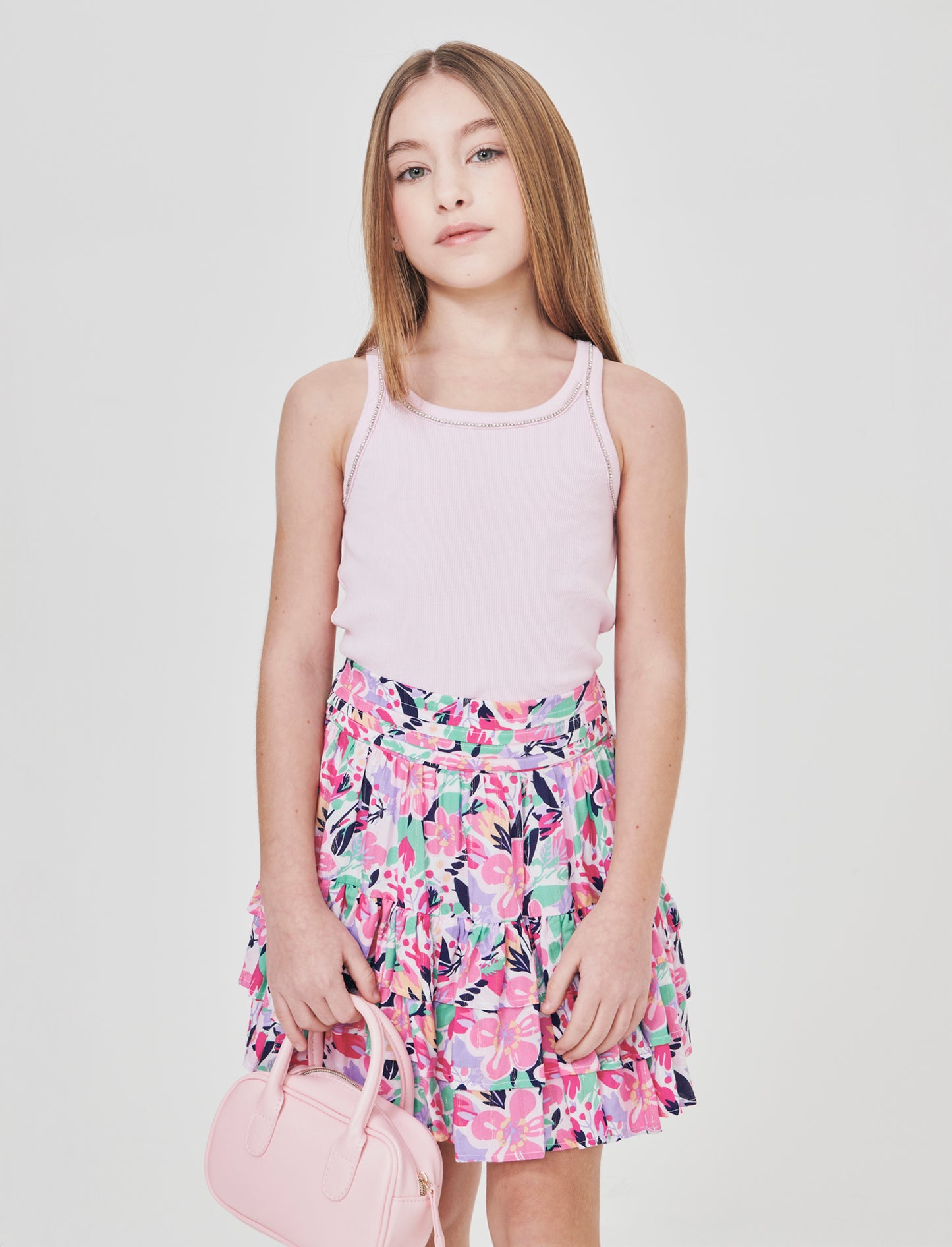 Elastic tank top with rhinestone trim - Pink