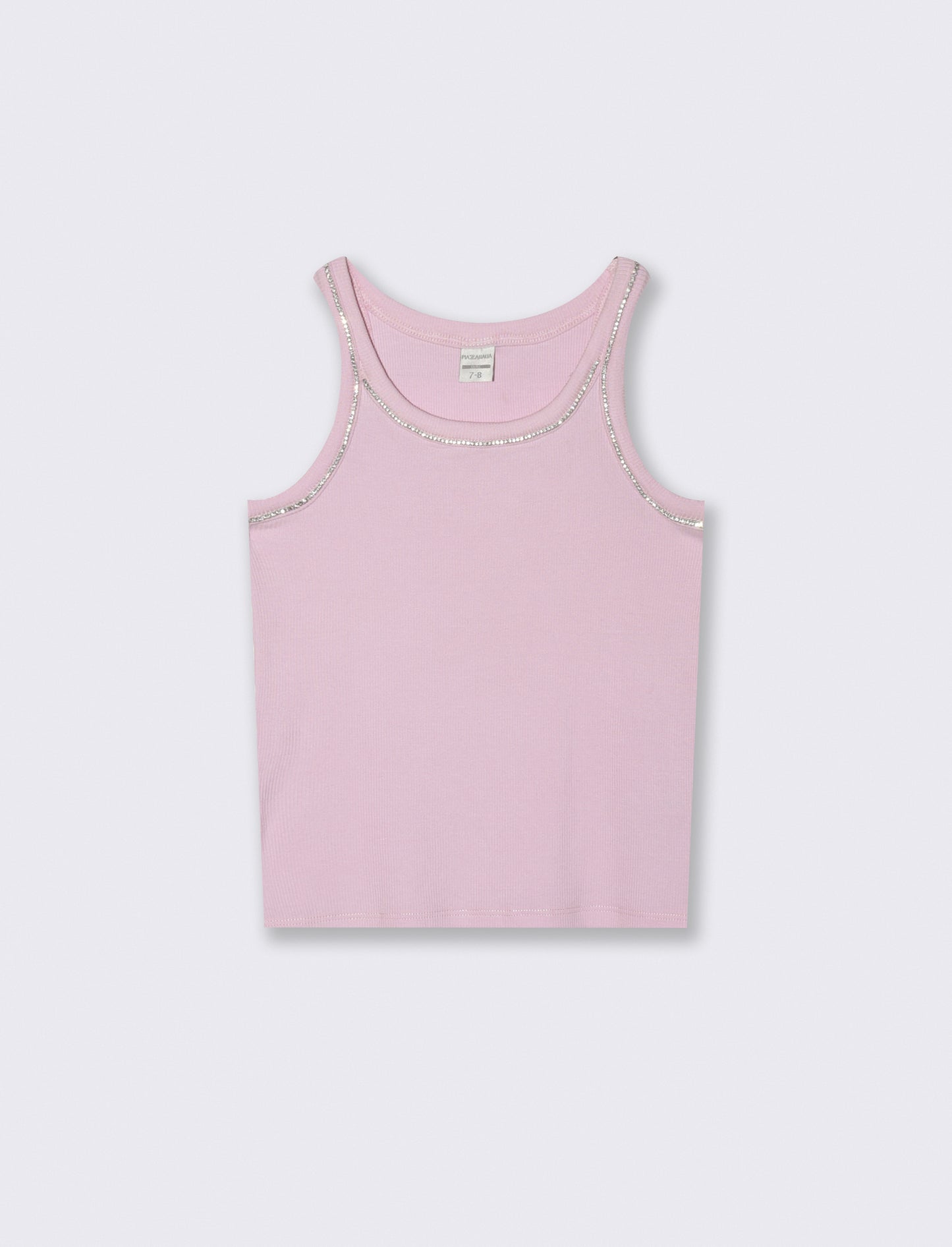 Elastic tank top with rhinestone trim - Pink