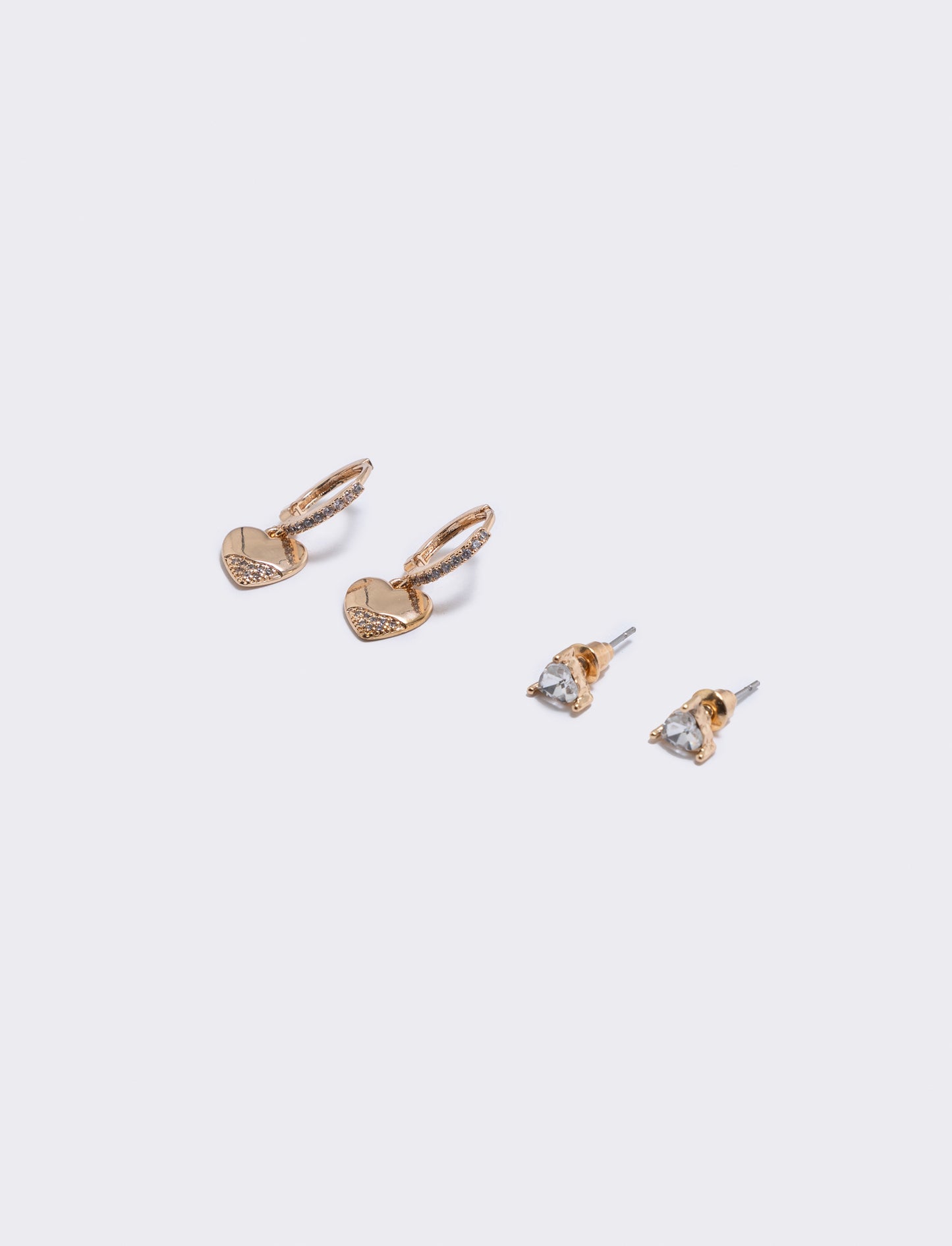 Earrings with heart and rhinestones - Gold