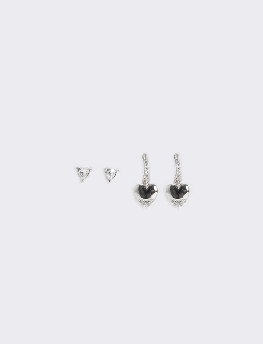 Orecchini cerchietti con cuoricino e strass - Argento