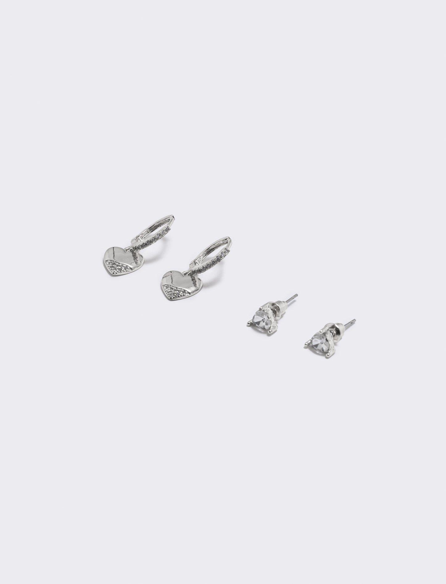 Orecchini cerchietti con cuoricino e strass - Argento