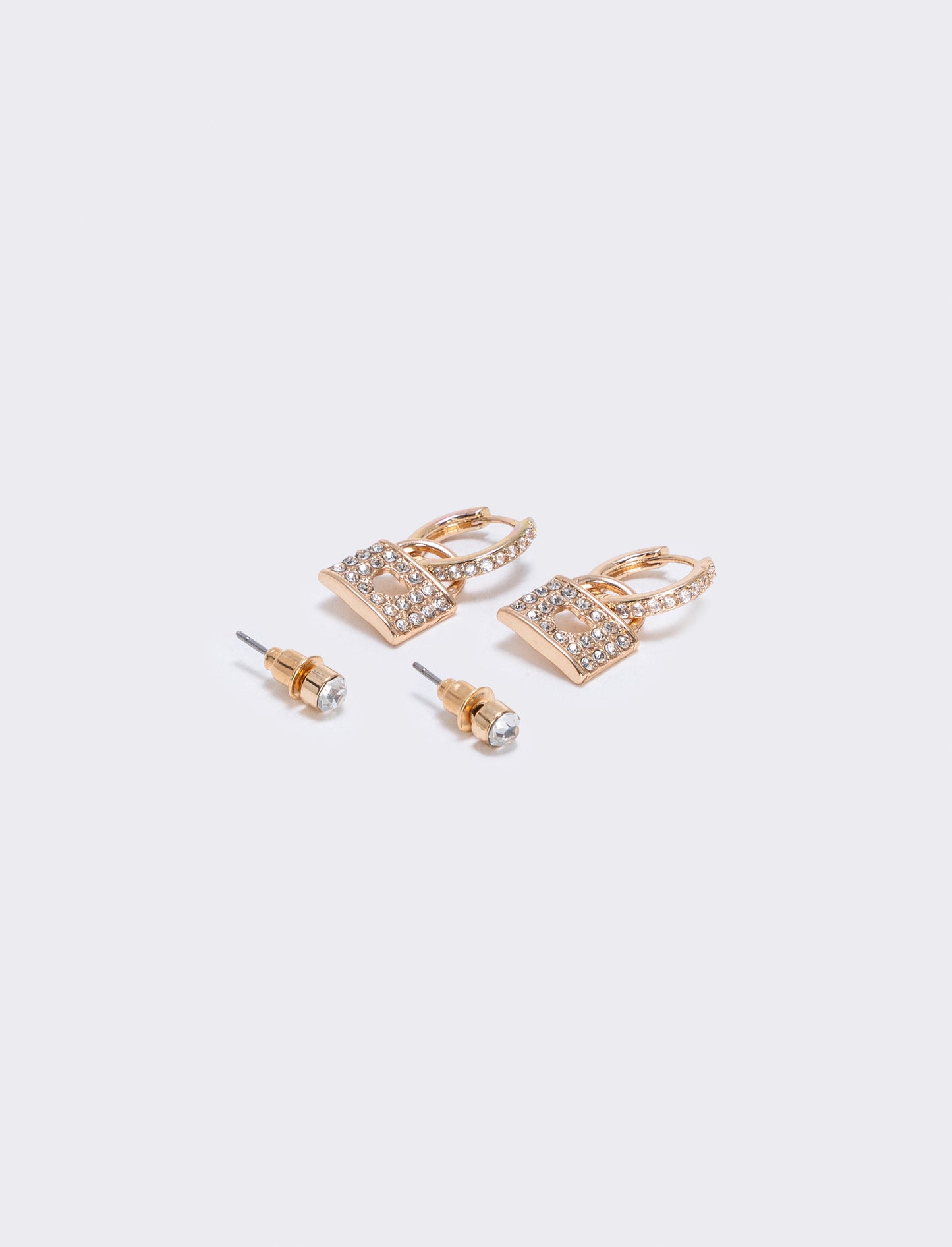 Orecchini catenaccio con strass brillanti - Oro