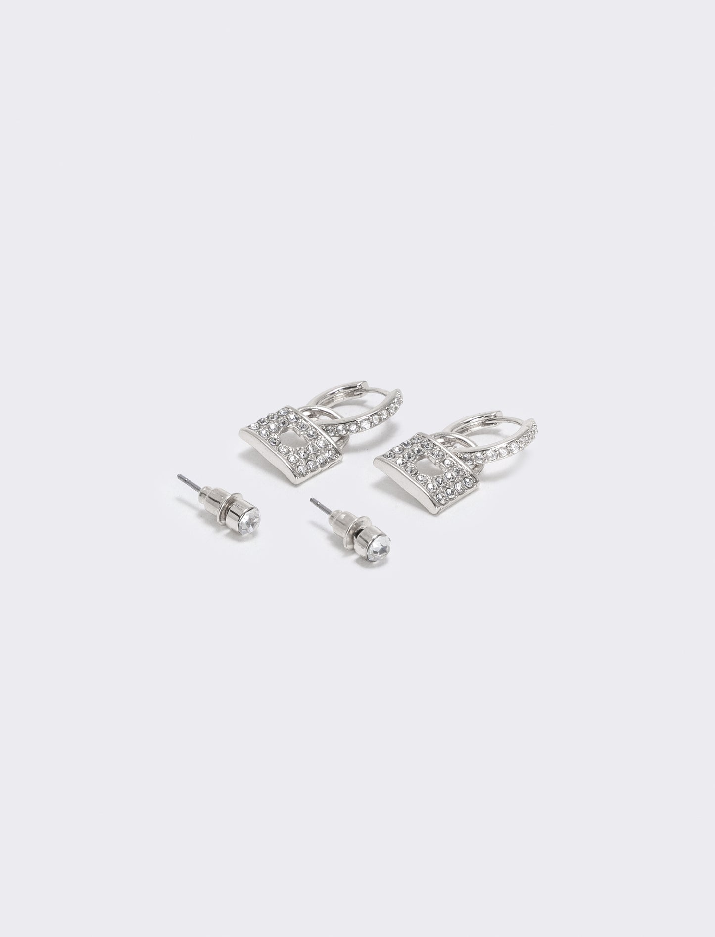 Orecchini catenaccio con strass brillanti - Argento
