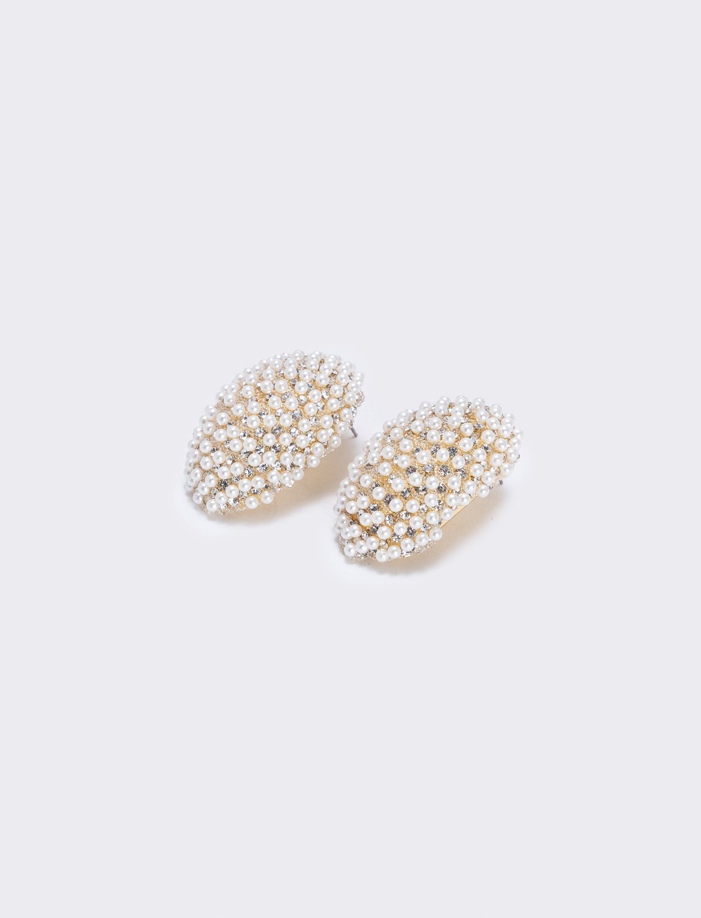 Orecchini a bottone con perle e strass - Oro