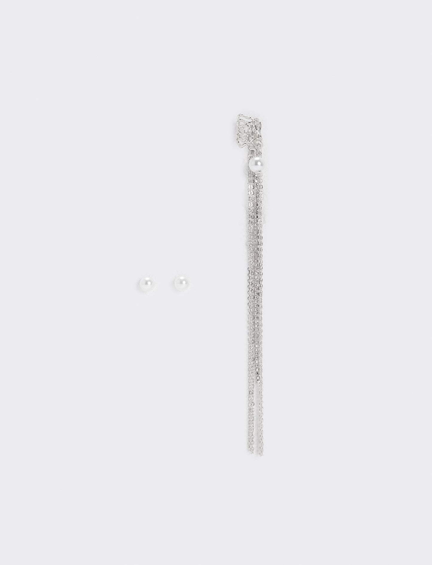 Card 3 EarCuff: Perle e Filo Eleganti - Argento