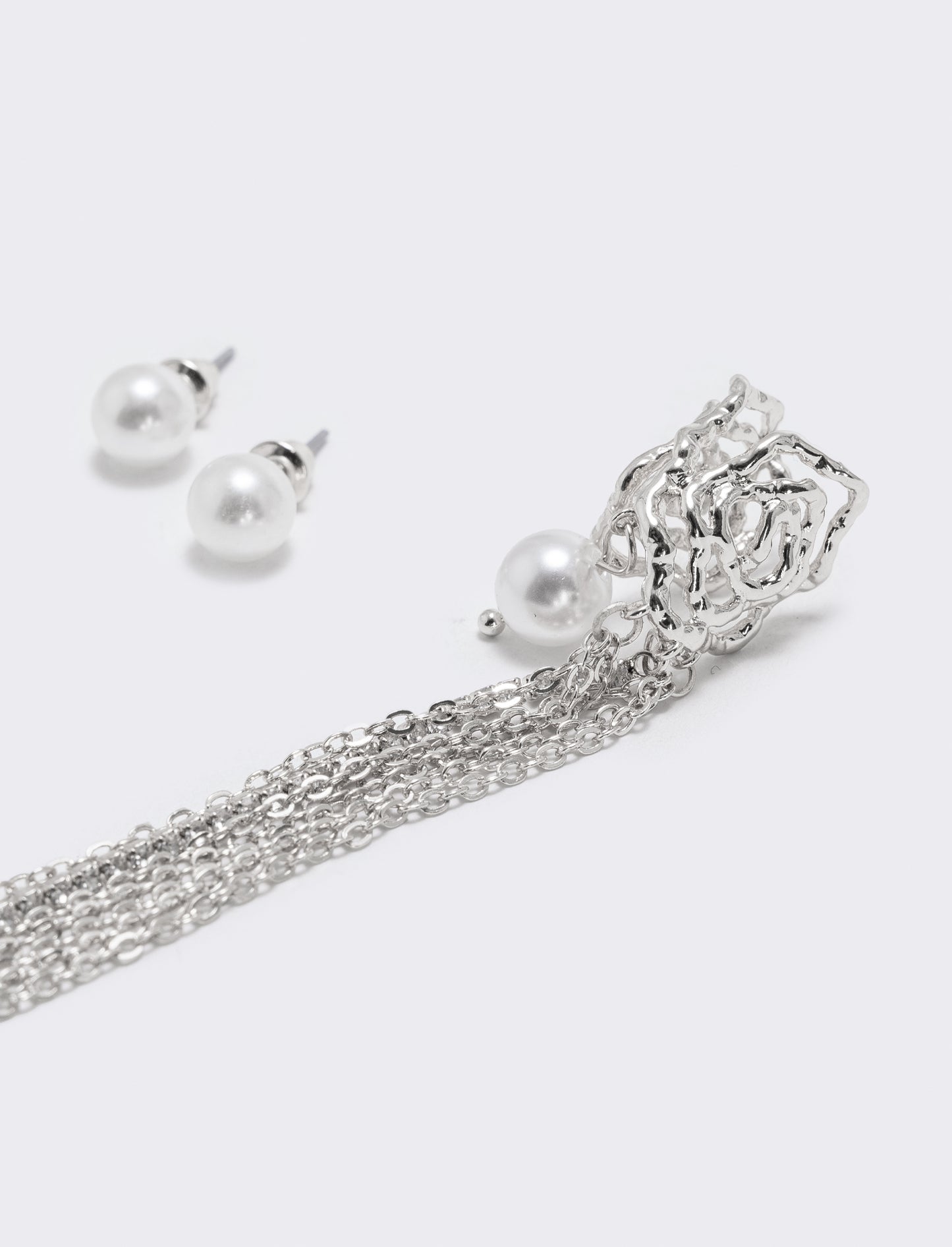 Card 3 EarCuff: Perle e Filo Eleganti - Argento