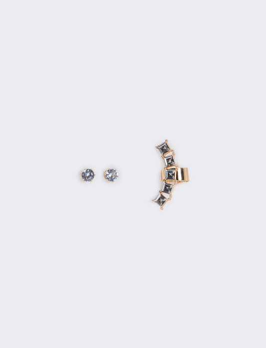 Card 3 earcuff con strass eleganti - Oro