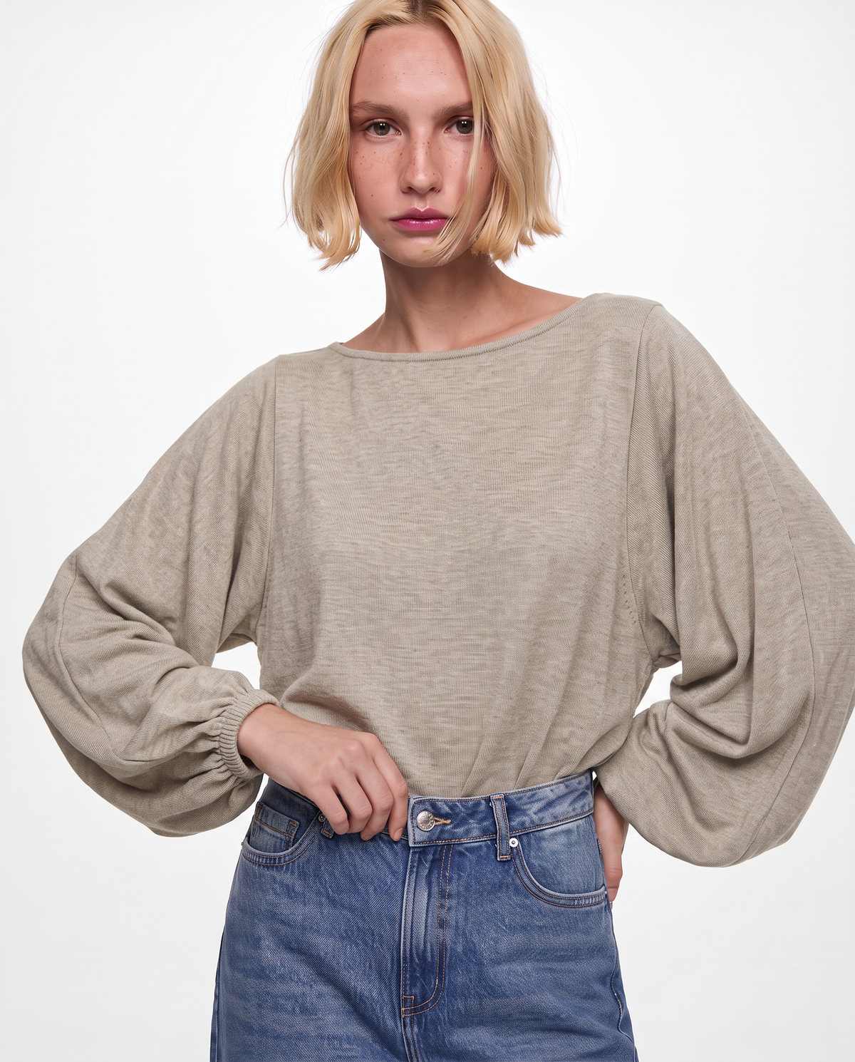 Maglia poncho con manica ampia - Grigio fango