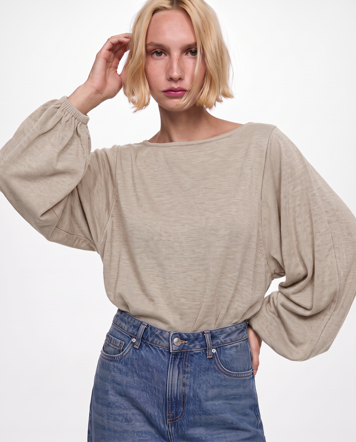 Maglia poncho con manica ampia - Grigio fango