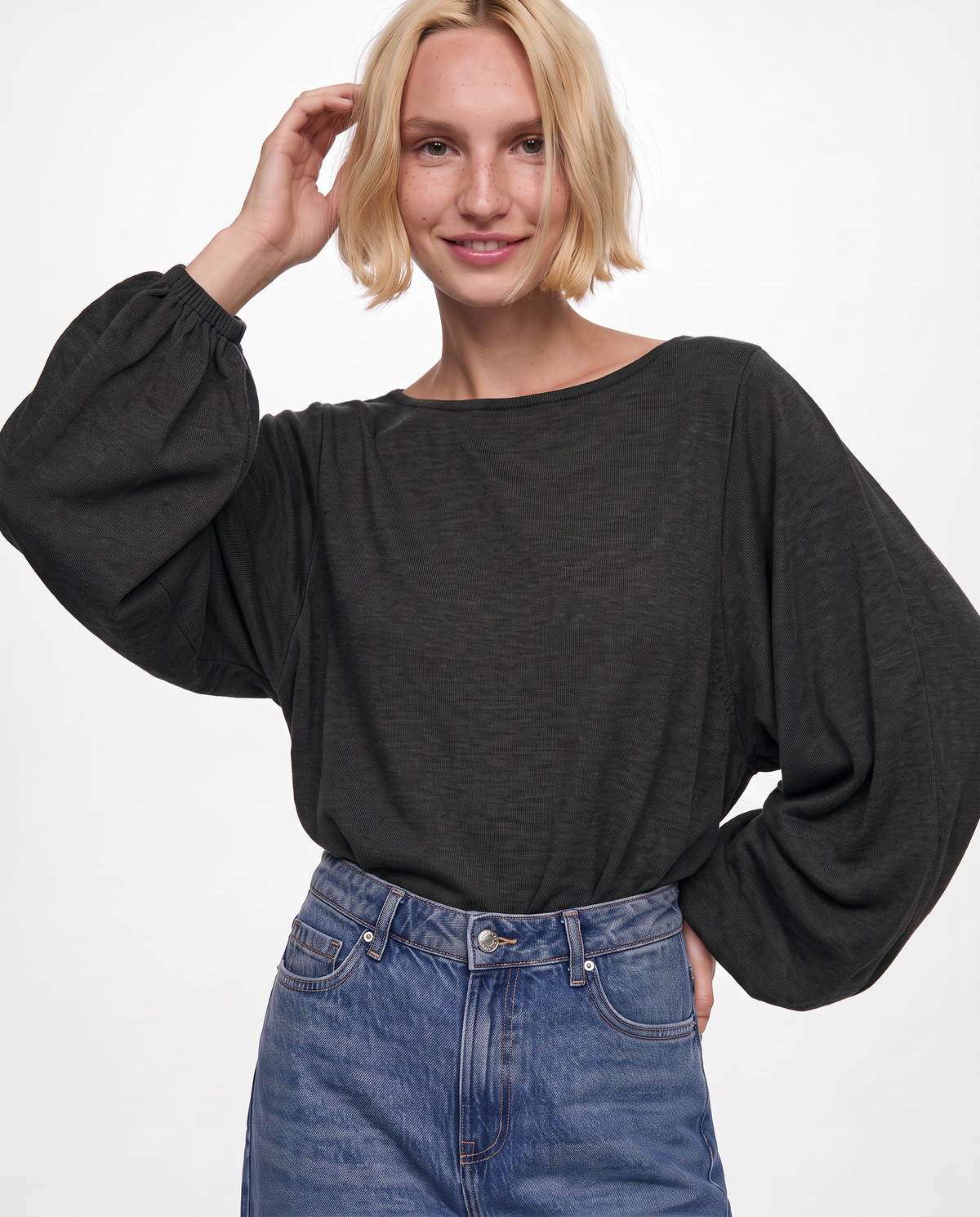 Maglia poncho con manica ampia - Nero