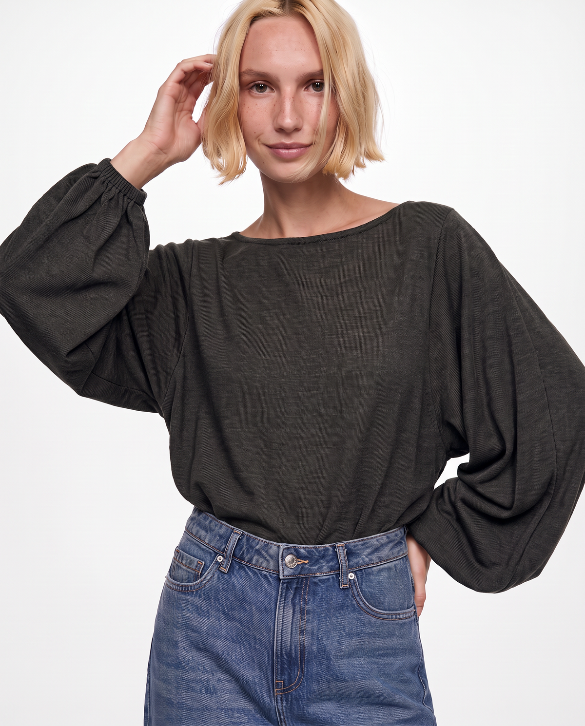 Maglia poncho con manica ampia - Nero