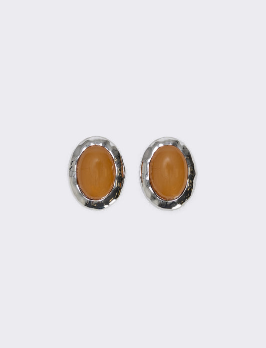 Orecchini bottone clip per donne eleganti - Marrone