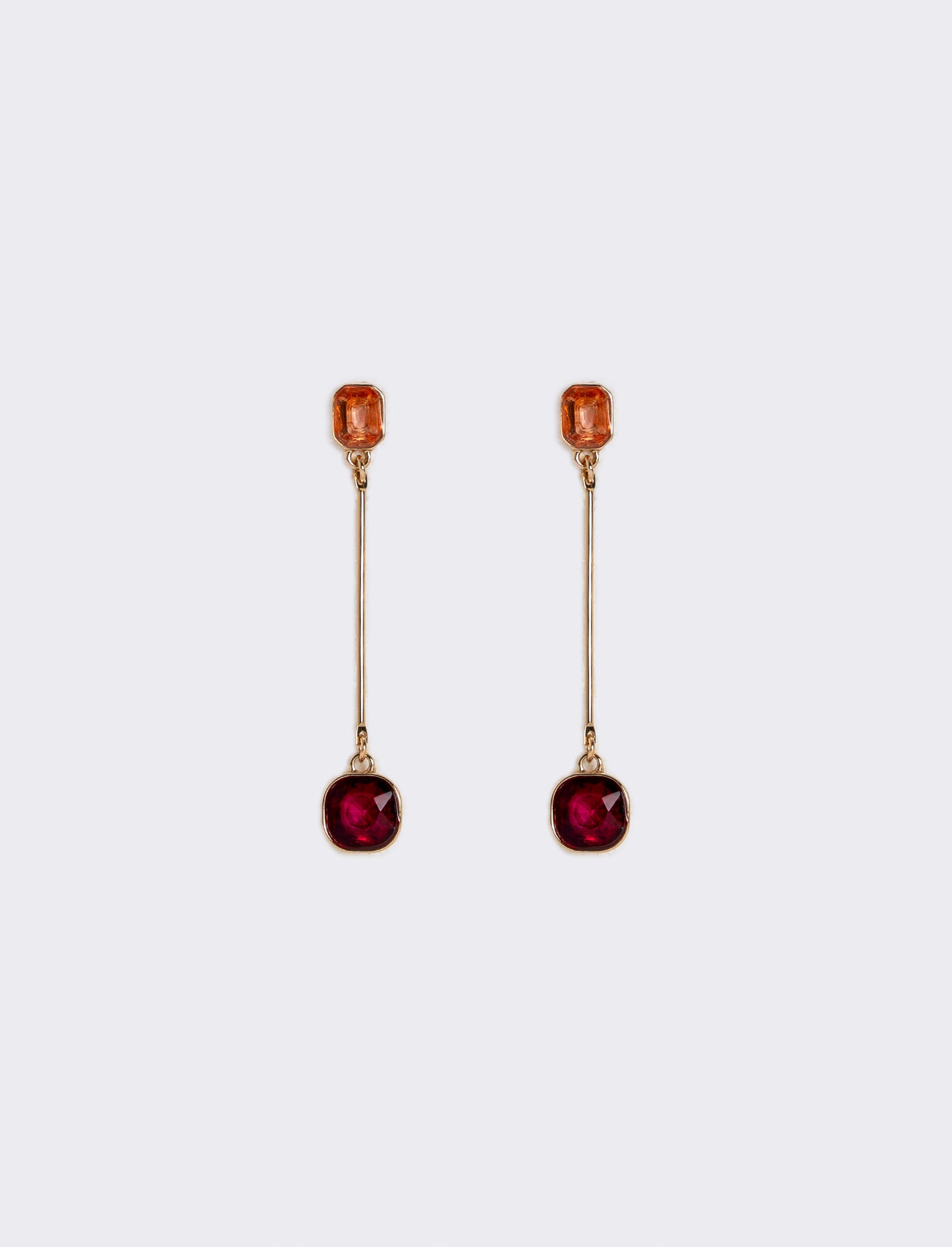 Orecchino Pendente con Due Pietre - Fuxia