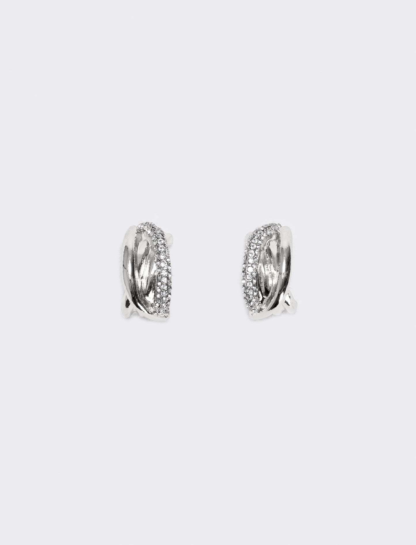 Orecchini cerchi intrecciati con strass - Argento