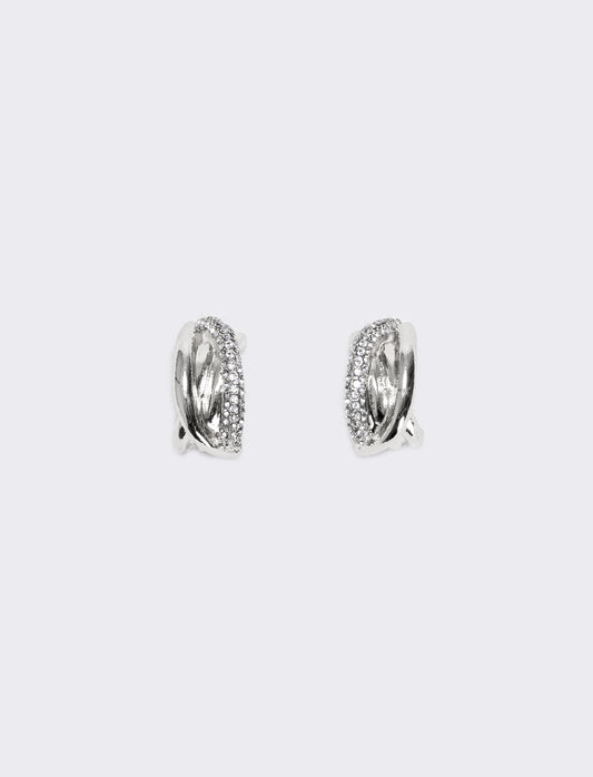 Orecchini cerchi intrecciati con strass - Argento