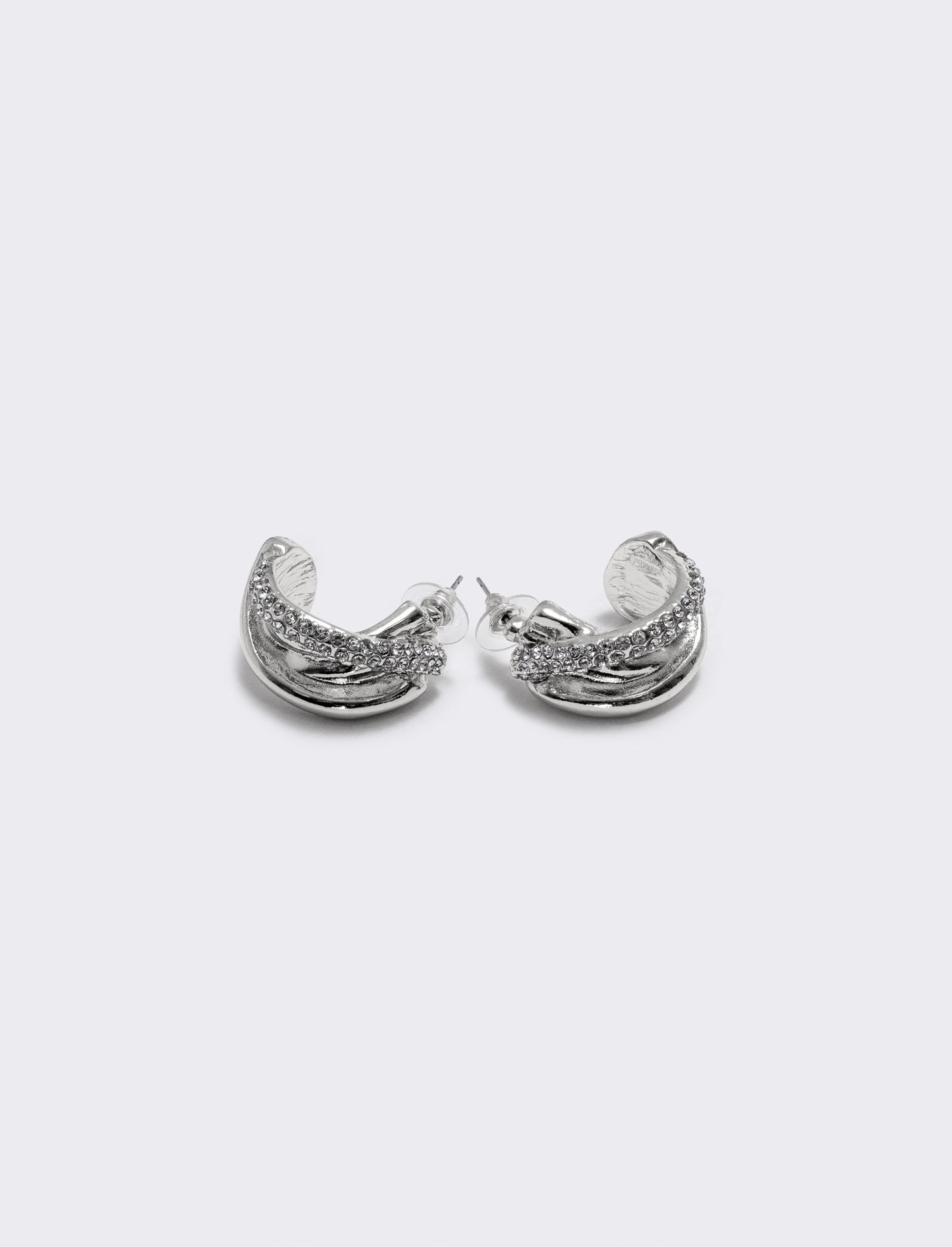 Orecchini cerchi intrecciati con strass - Argento