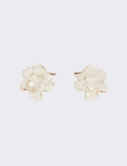 Orecchini fiore smaltato - Bianco