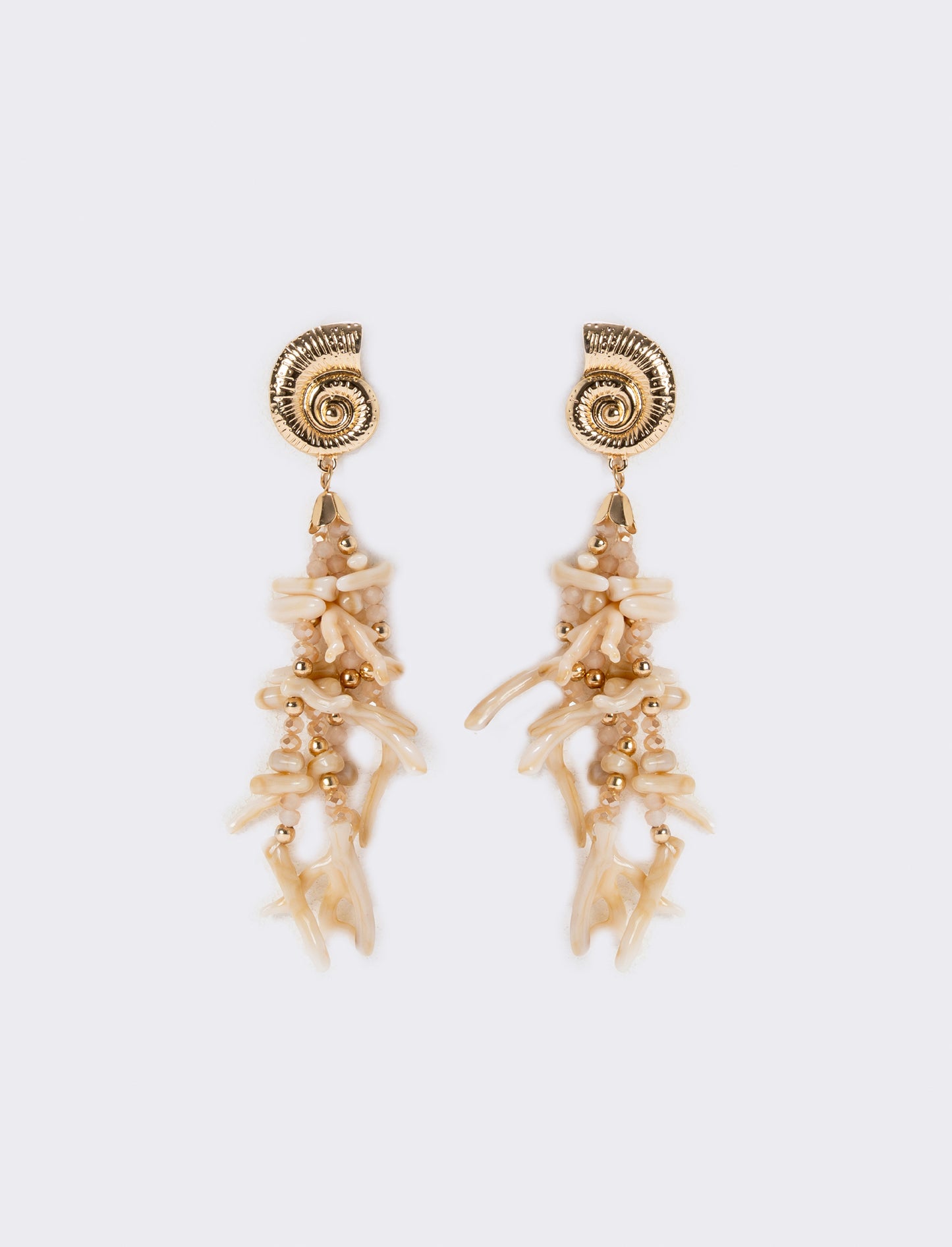 Orecchini rami corallo con clip - Beige