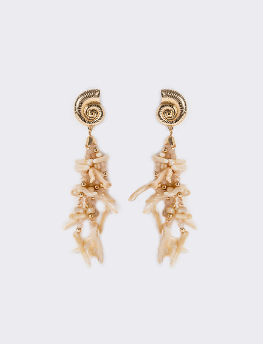 Orecchini rami di corallo con clip - Beige