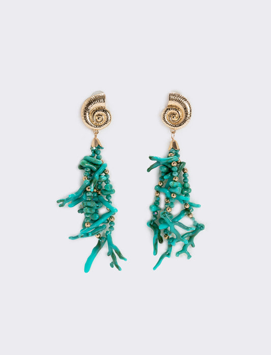 Coral branch clip earrings - Green