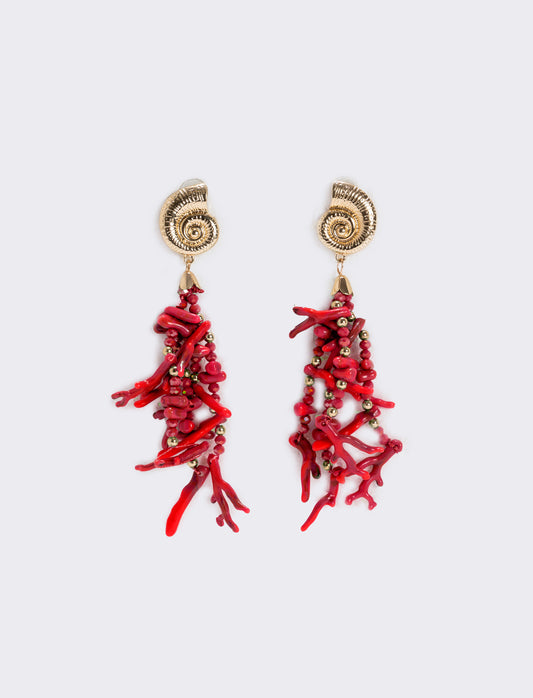 Coral branch clip earrings - Red